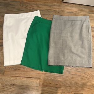 J Crew Pencil Skirt Bundle - has pockets! Green, Grey, White